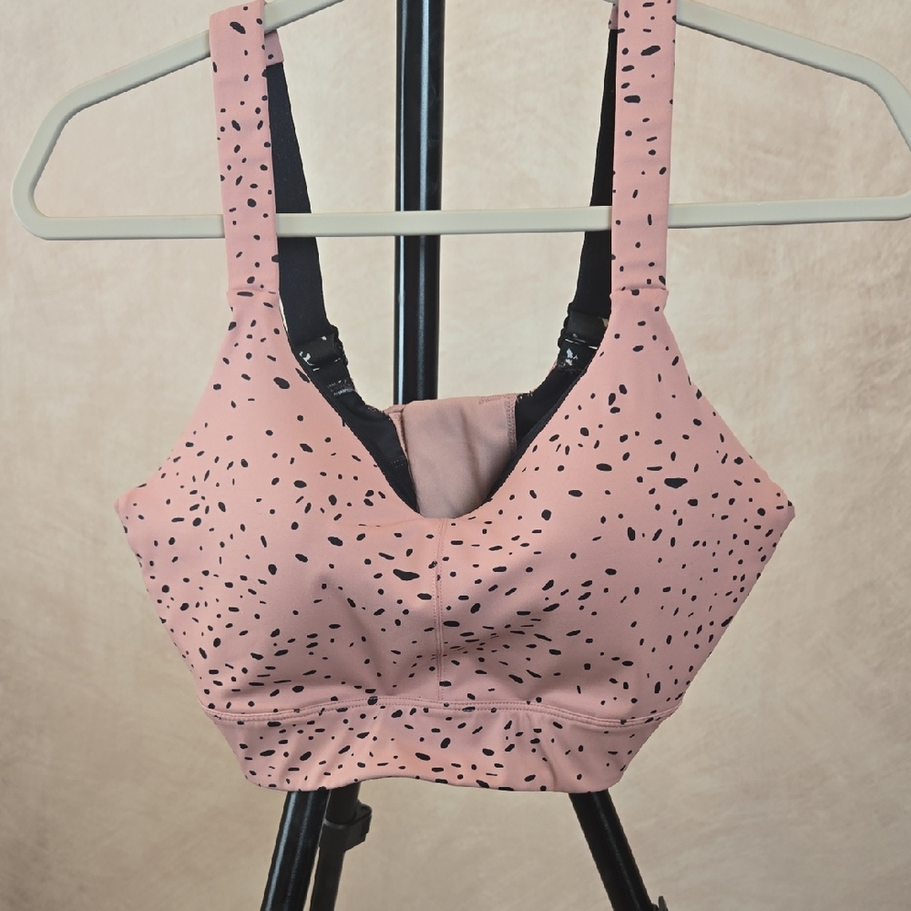 Oiselle Pink and Black Patterned Sports Bra